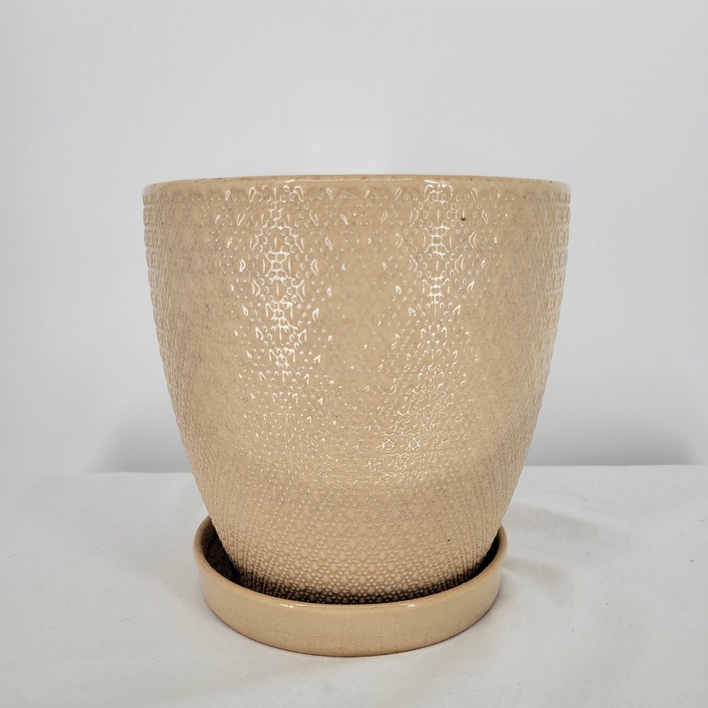 Lotus International 7" Pantheon Planter Ceramic Flower Pot Cream Crackle Glaze